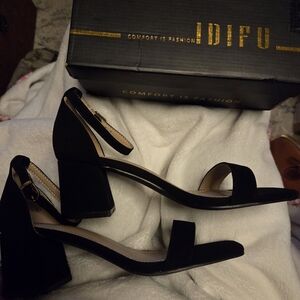 IDIFU Black Block Heel Sandals for Women